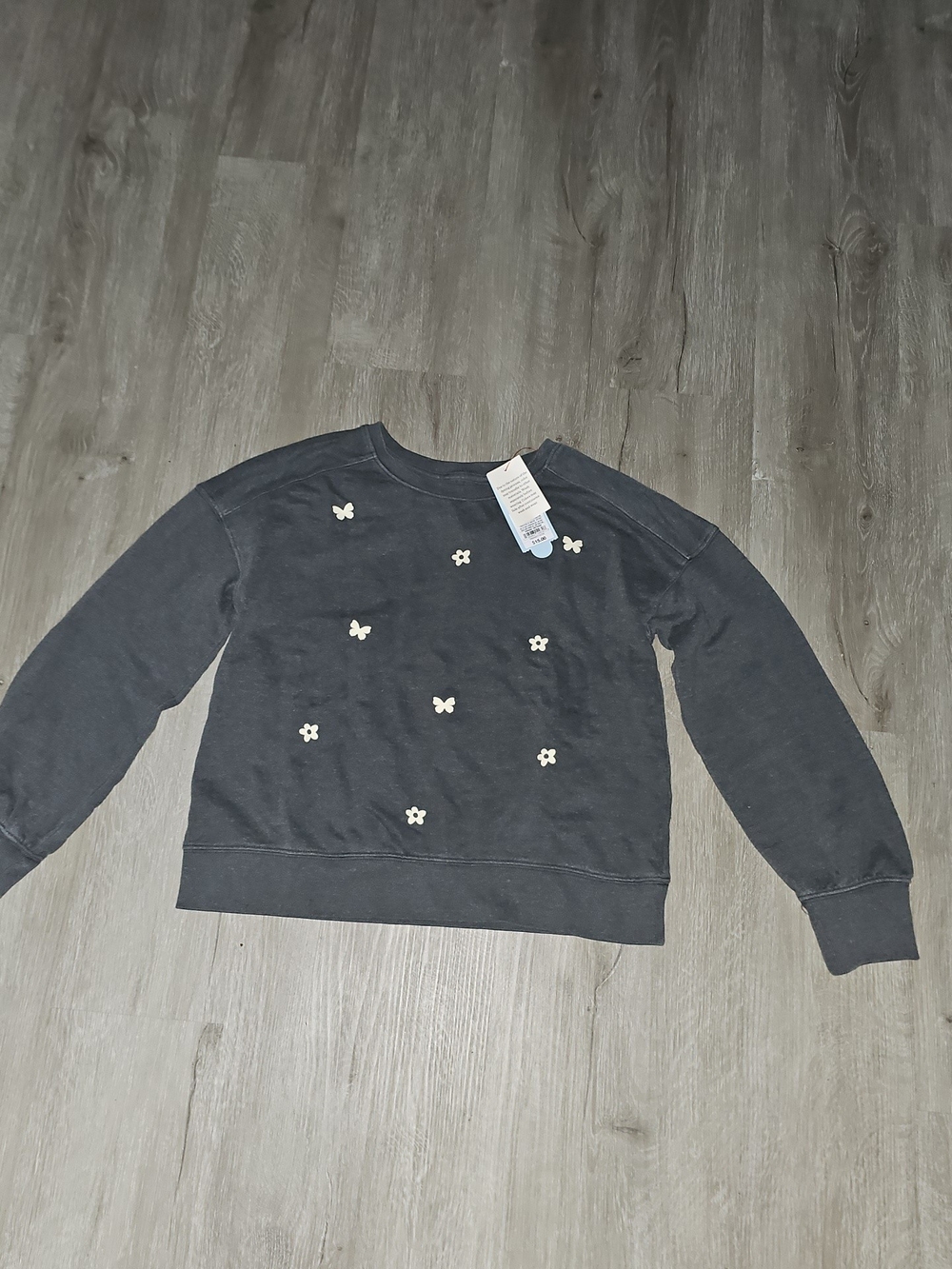 Butterfly & Daisy Embellished Crewneck Sweatshirt - Black